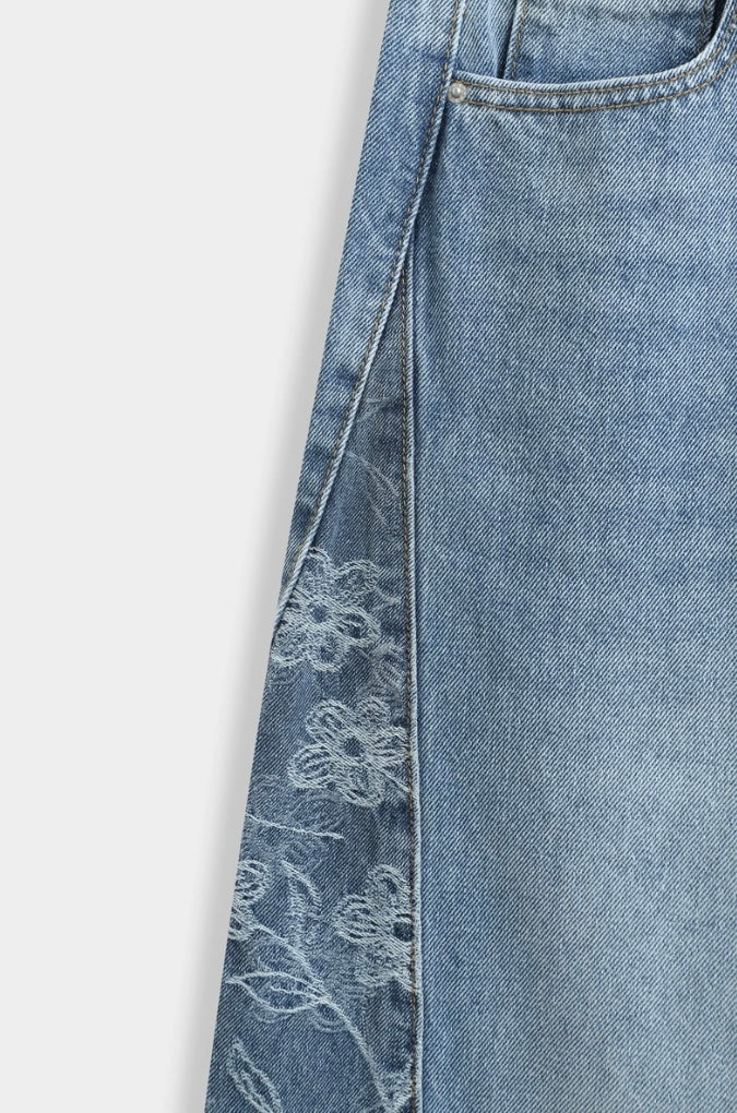Wide-leg-jeans met elegant bloemenborduursel