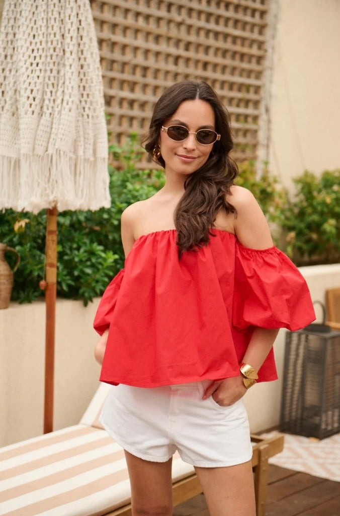 Elegante rode off-shoulder-top