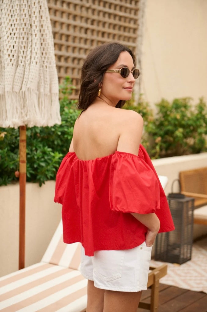 Elegante rode off-shoulder-top