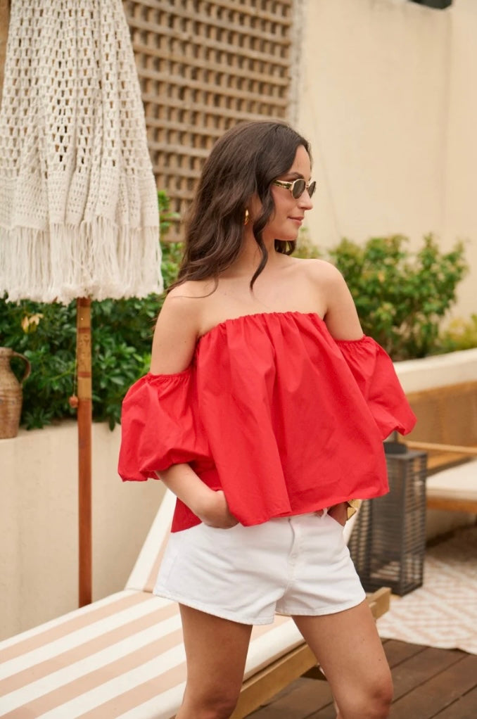 Elegante rode off-shoulder-top